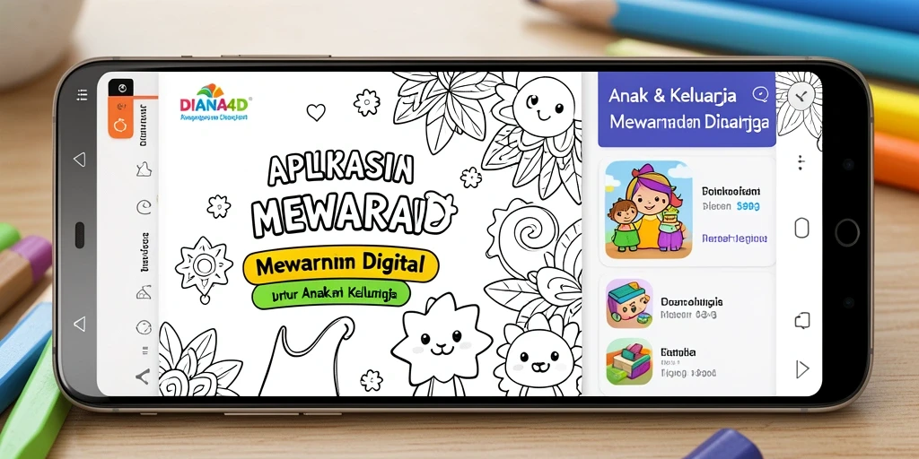 Tampilan antarmuka <strong>DIANA4D</strong> yang menarik memudahkan anak mewarnai.