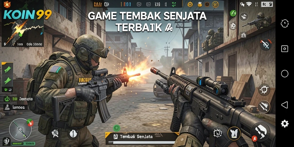 Antarmuka permainan KOIN99 yang menampilkan serunya aksi tembak-menembak.