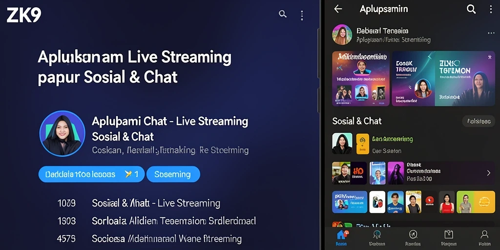 Screenshot utama ZK9 menampilkan antarmuka Live Streaming yang menarik.