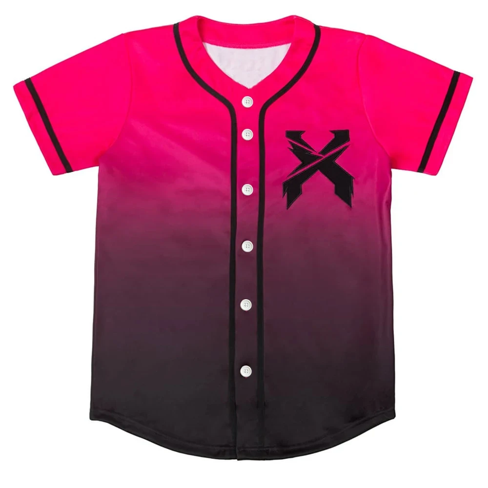 Excision Merch Headbanger Baseball Jersey Shirt Pink/Black Gradient V-Neck Short Sleeve Streetwear Women Men Fashion Clothes - Image 2