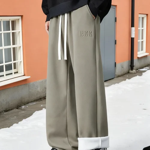 Men's Winter Sport Pants Brushed Fleece Lining Themal Sweatpants Cotton Blend Straight Leg Fleece Joggers Asian size L-6XL