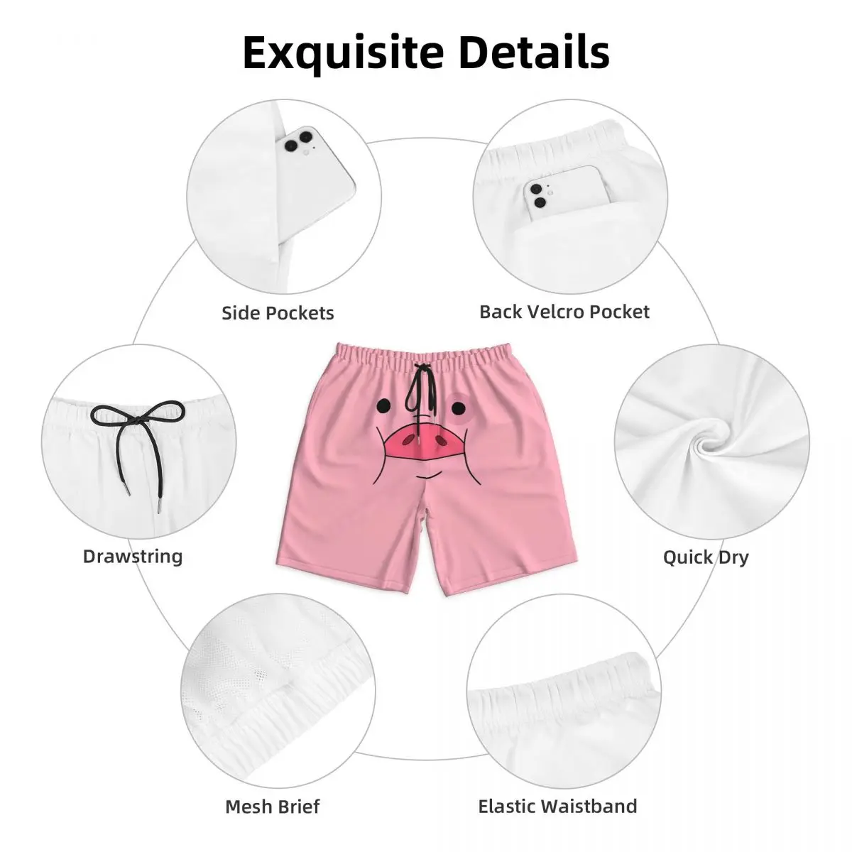 Cute Pig Face Gravity Falls Waddles Swim Board Pants Women Trunks Beach Print Short Pants Ice Summer Men Shorts - Image 6