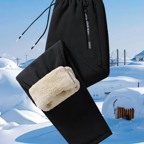 Men's lined thermal pants, non-stretch solid color, straight leg style, woven fabric, suitable for hiking, skiing, cycling, fish