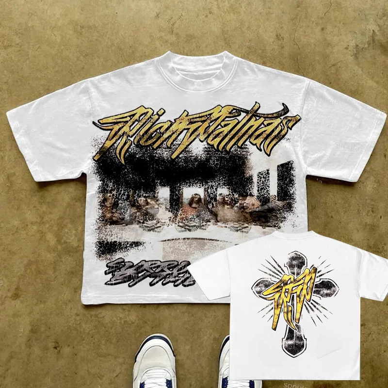 Y2K Vintage Clothing Retro Classic Graphic Printed Loose Short Sleeve Harajuku Gothic Casua Cotton T Shirt Men Women