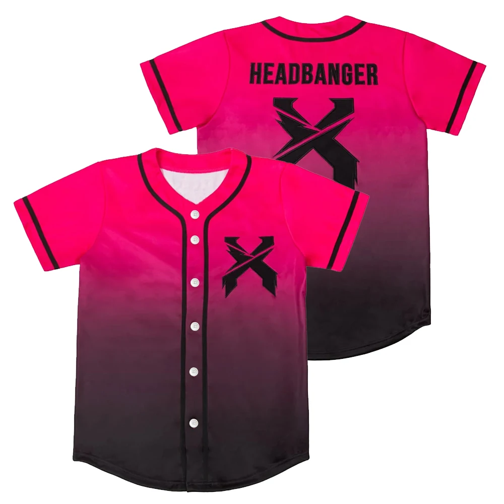 Excision Merch Headbanger Baseball Jersey Shirt Pink/Black Gradient V-Neck Short Sleeve Streetwear Women Men Fashion Clothes