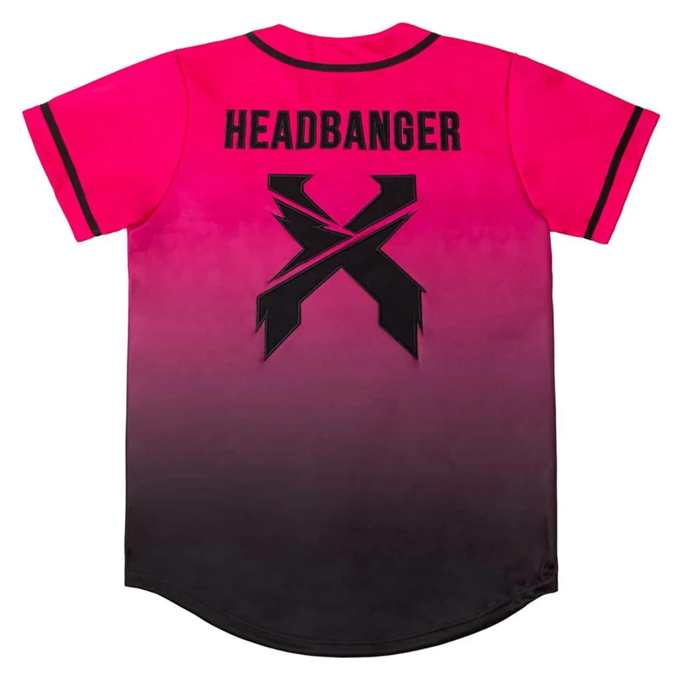 Excision Merch Headbanger Baseball Jersey Shirt Pink/Black Gradient V-Neck Short Sleeve Streetwear Women Men Fashion Clothes - Image 3