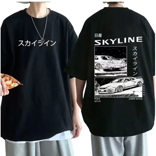 Men's Cotton T-Shirt Drift Japan Anime AE86 Inifirst D Summer T-Shirt Unisex R34 Skyline GTR JDM Oversized Print T Shirts 62457