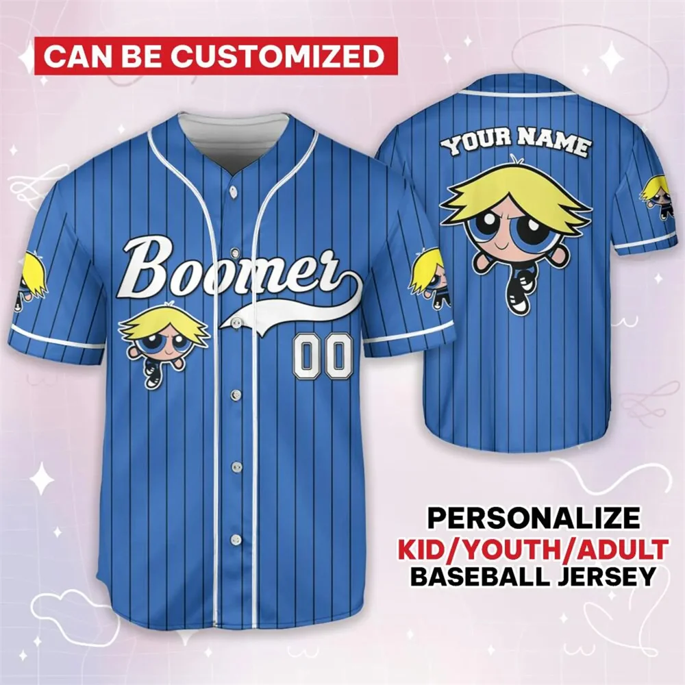 Personalized Powerpuff Girls Bubble Baseball Jersey Disney Flying Sports Baseball Jersey Boys and Girls Short Sleeve - Image 2